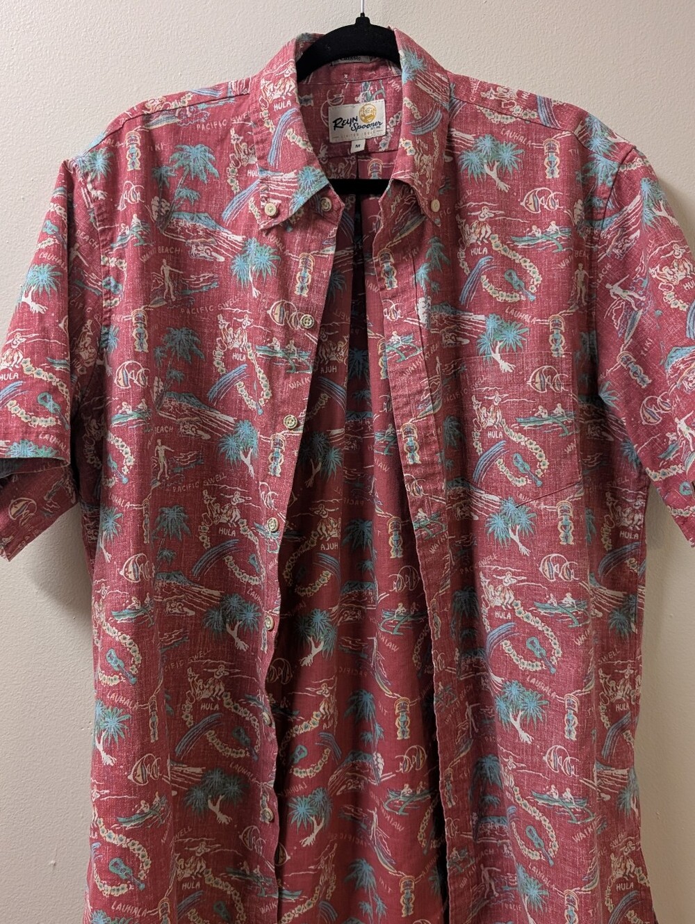Reyn Spooner Classic Men's Red Hawaiian All Over Print Short-Sleeve Shirt Size M